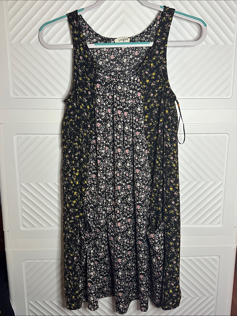 Umgee Black Floral Sleeveless Midi Dress with Pink & Yellow Accents